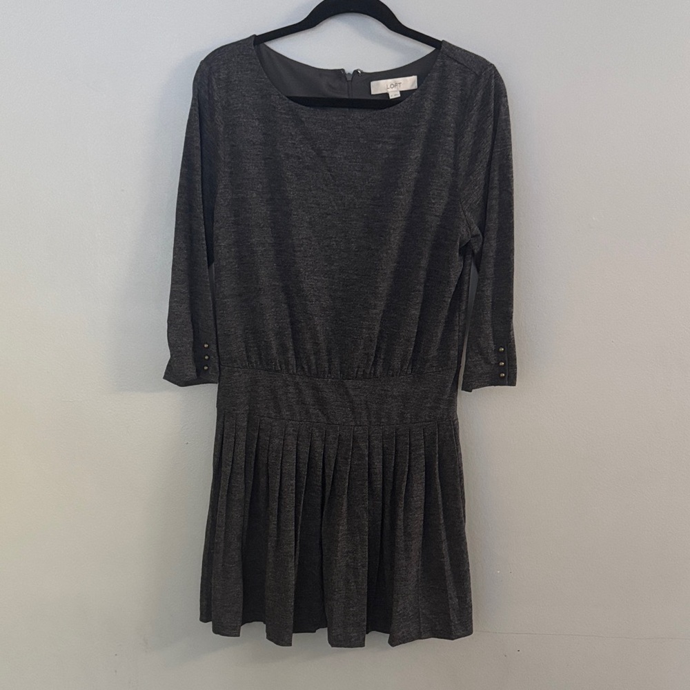 LOFT Charcoal 3/4 Quarter Sleeve Dress